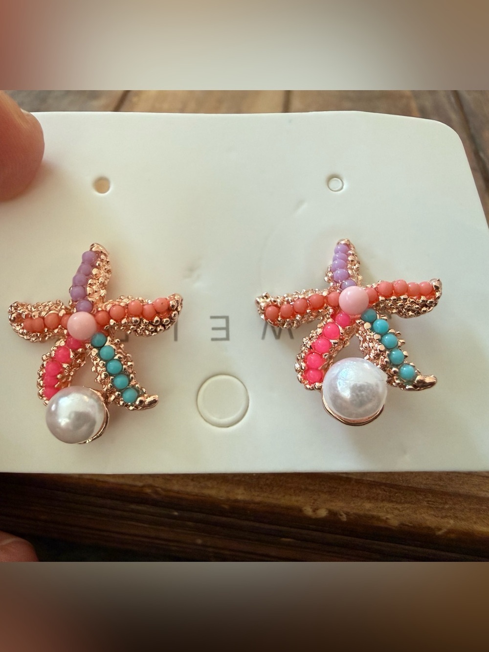 Colorful Beaded Starfish Pearl Earrings